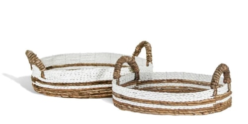 BANANA LEAF TRAY W/ WHITE TRIM, ROUND- SET OF 2