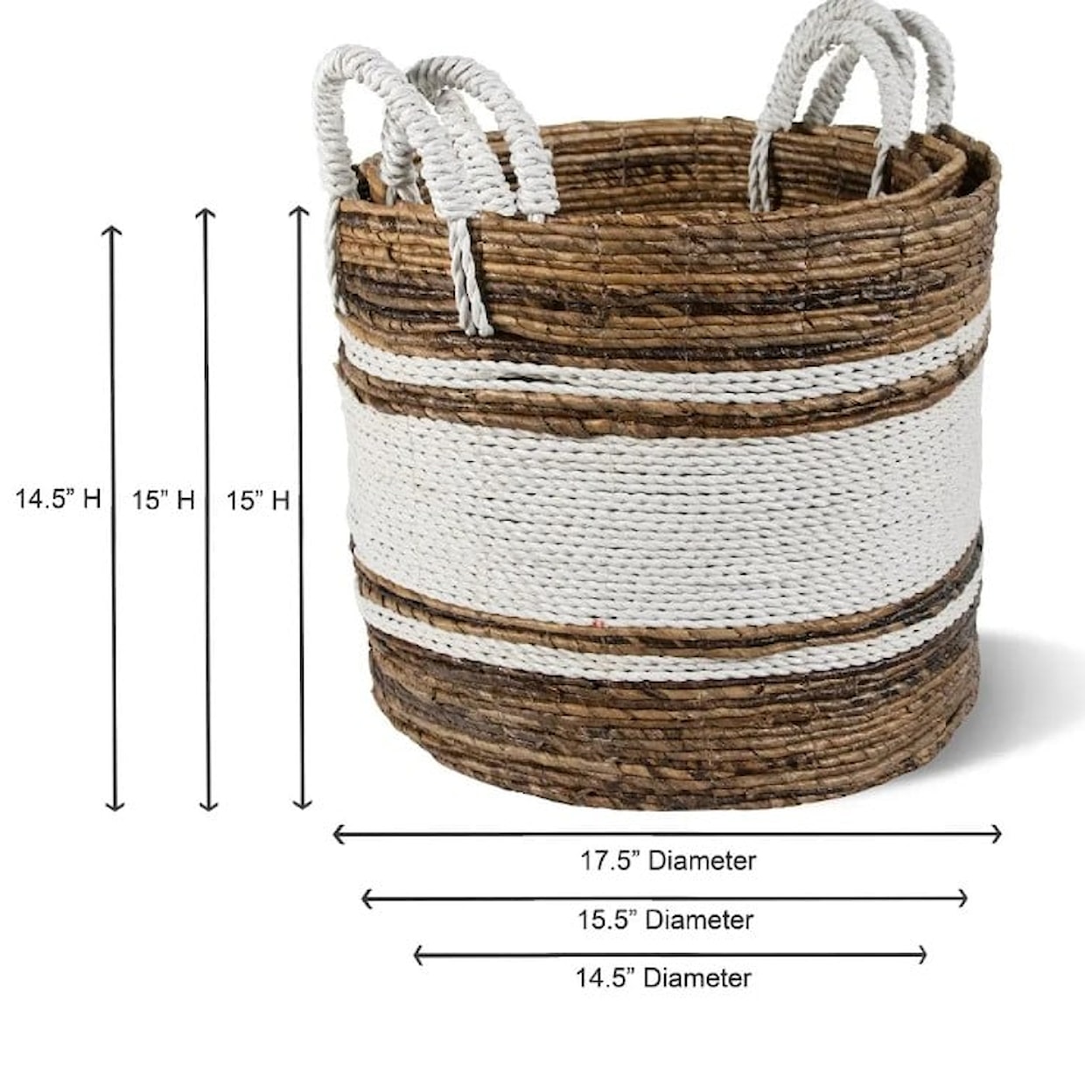 Ibolili Baskets and Sets BANANA LEAF BASKET W/ WHITE CENTER, RND- S/3
