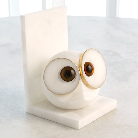 Pair Alabaster Big Eyed Owl Bookends