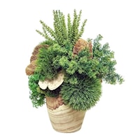 Wood Vase W/ Botanicals/Natural Mushrooms