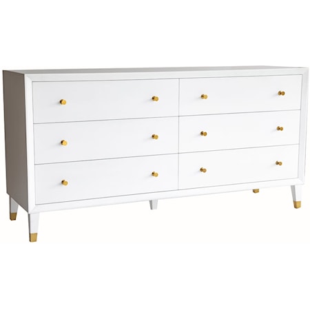 Beveled Six Drawer Dresser in Ghost