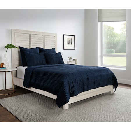 BARI VELVET OCEAN BLUE 3 PC QUEEN QUILT SET