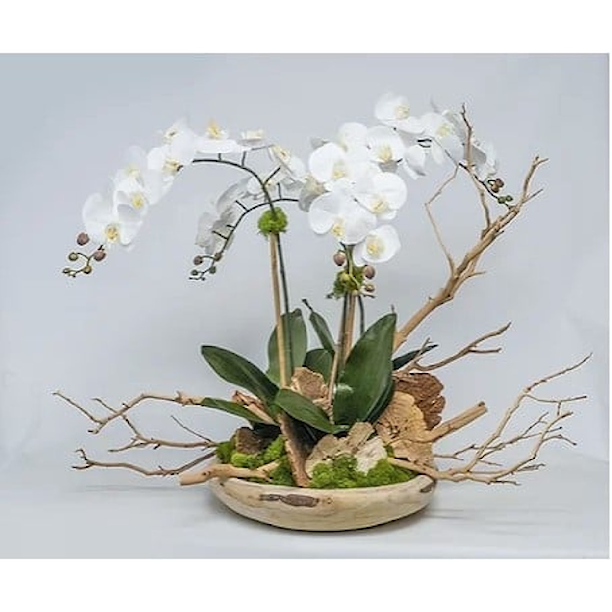 The Ivy Guild Orchids Wood Bowl w/ Orchids/Manzanita