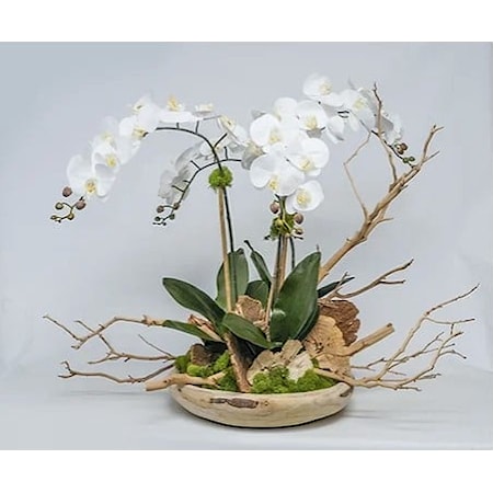 Wood Bowl w/ Orchids/Manzanita