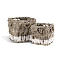 FRENCH GRAY BASKET W/ ROPE, SQUARE- SET OF 2