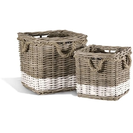 FRENCH GRAY BASKET W/ ROPE, SQ- S/2