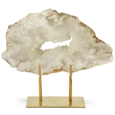 White Quartz Geode Slab on Gold Stand