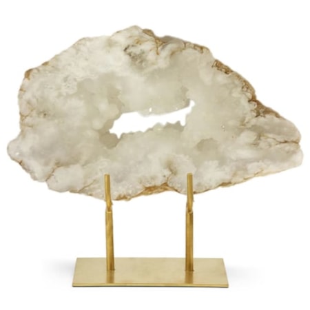 White Quartz Geode Slab on Gold Stand