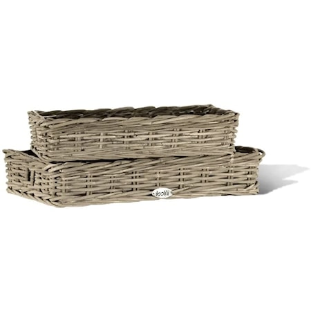 FRENCH GRAY RATTAN TRAY, RECT - S/2