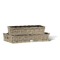 FRENCH GRAY RATTAN TRAY, RECT- SET OF 2