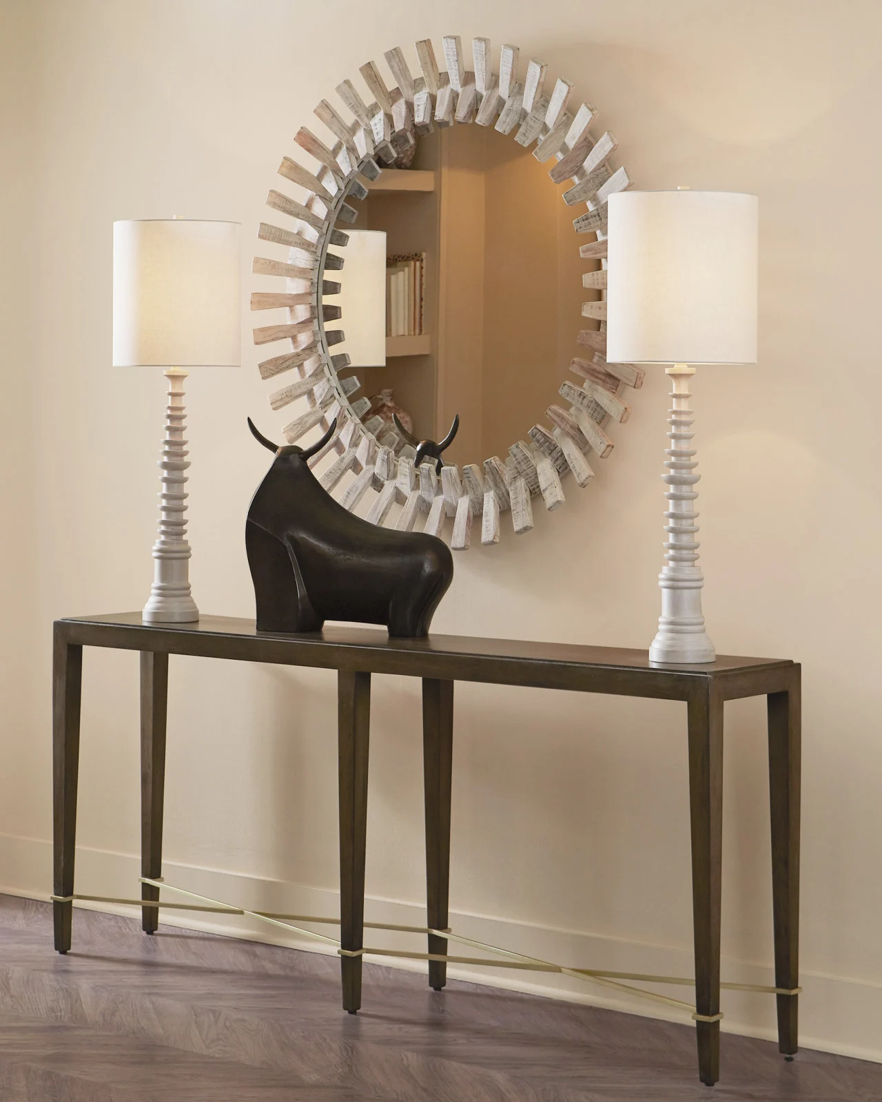 Currey & Co DIZA COLLECTION Diza Round Whitewash Mirror