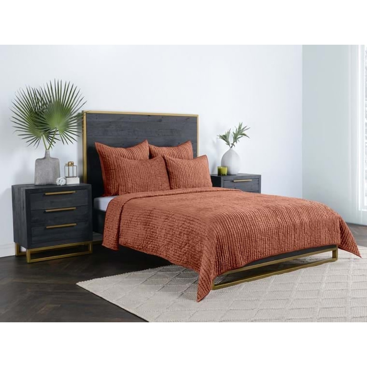 Classic Home Bedding Bari Velvet Terra Cotta 4pc King Quilt Set