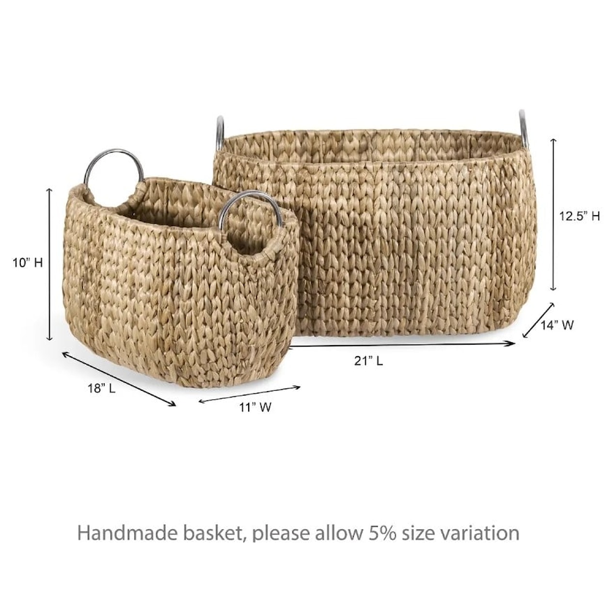 Ibolili Baskets and Sets WOVEN WATER HYACINTH BSKT W/ STAINLESS RINGS