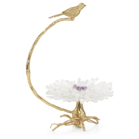 Brass Bird on Selenite Bloom Sculpture