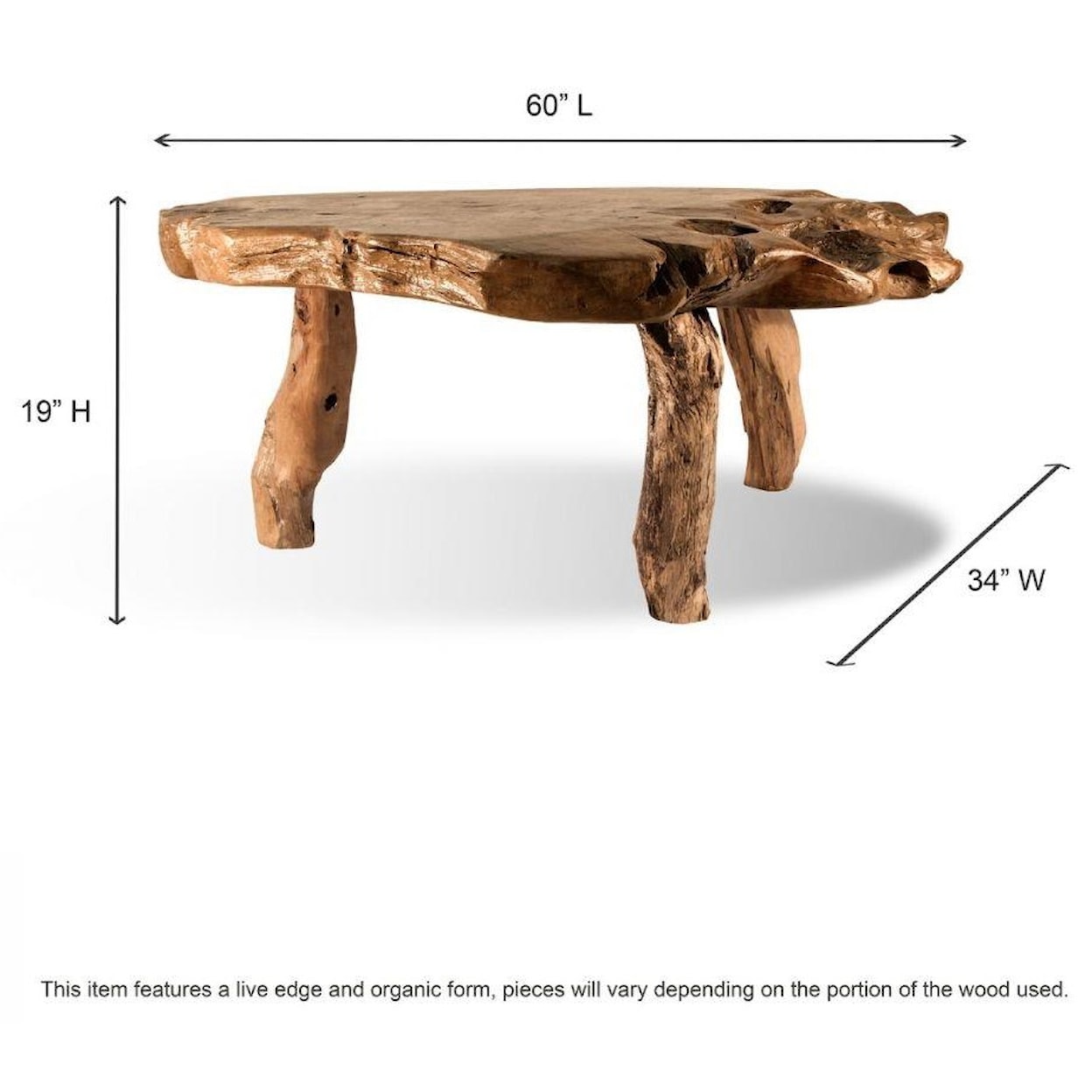 Ibolili Coffee Tables RECLAIMED TEAK COFFEE TABLE, LIVE EDGE