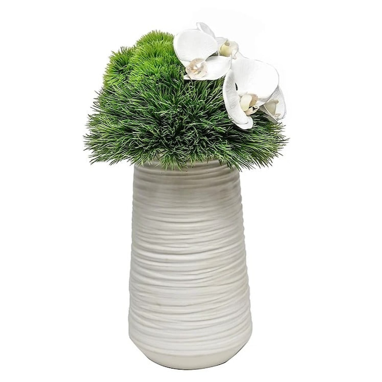 The Ivy Guild Orchids Tall White Vase w/ Grass Dome/Orchid