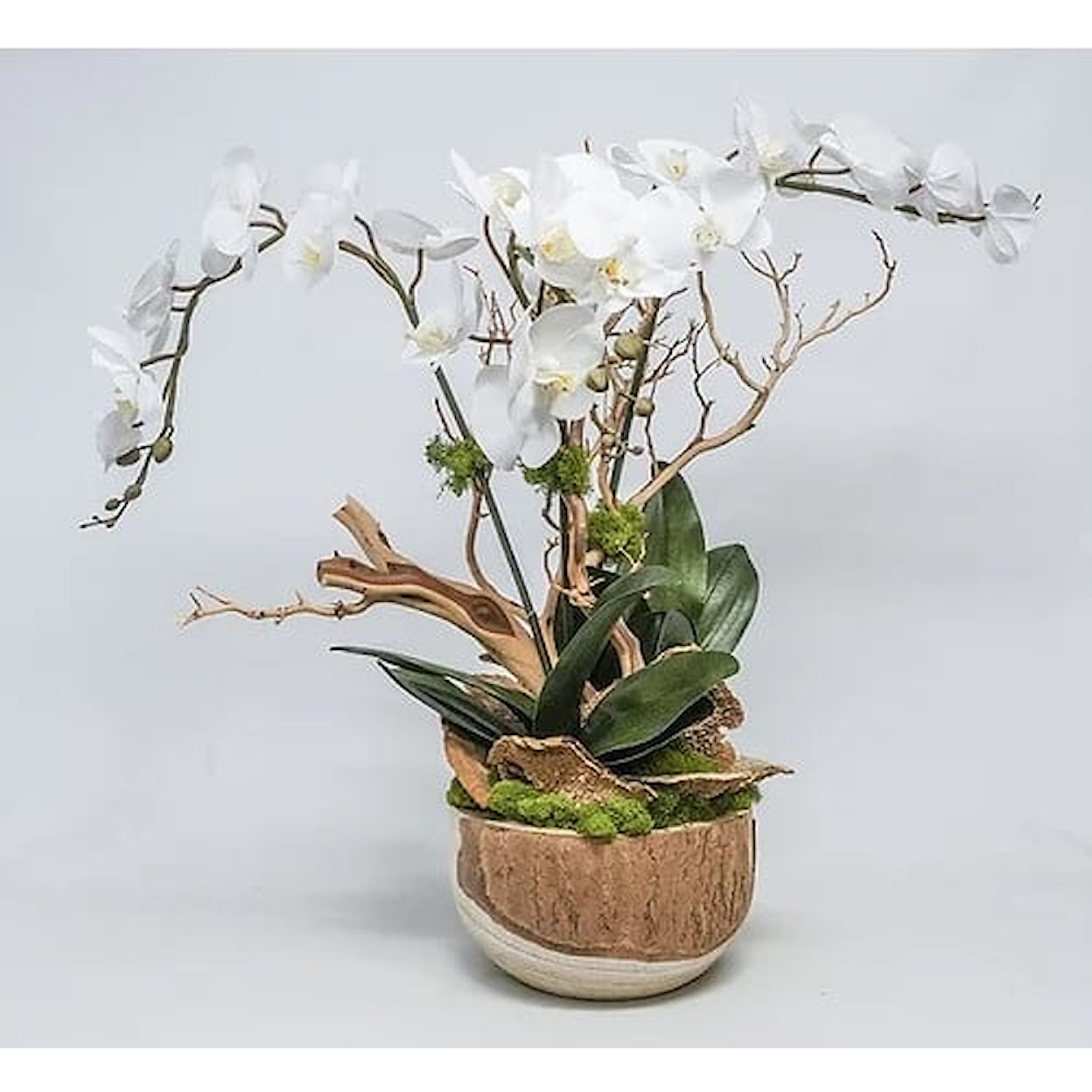 The Ivy Guild Orchids Wood Bowl w/ Orchids/Manzanita