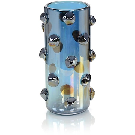 Iridescent Blue Handblown Glass Vase II