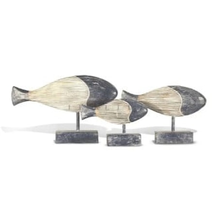 WOOD FISH ON STAND, S/3