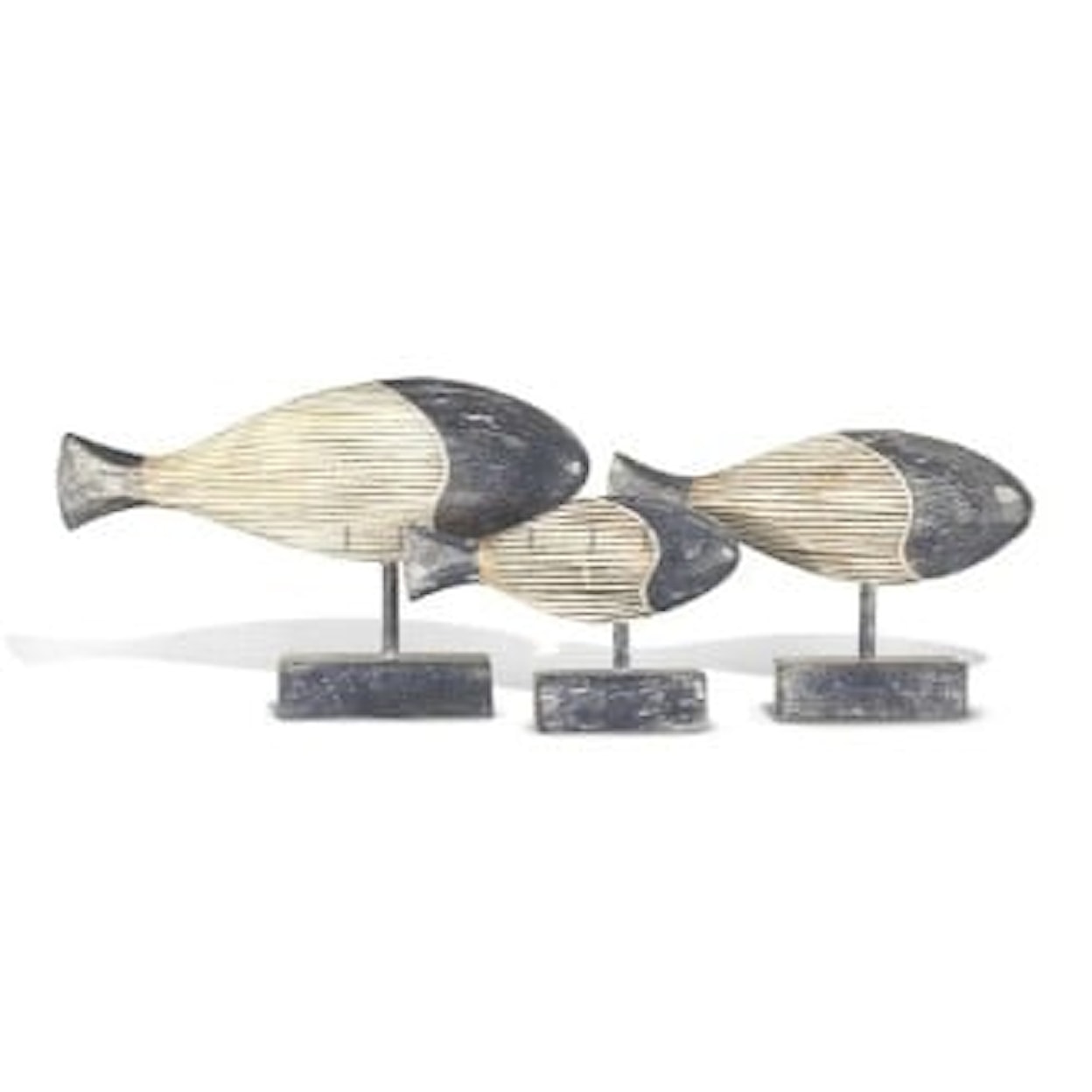 Ibolili Sculptures WOOD FISH ON STAND, S/3