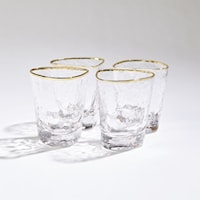 S/4 HAMMERED WATER GLASSES-CLEAR W/ GOLD RIM