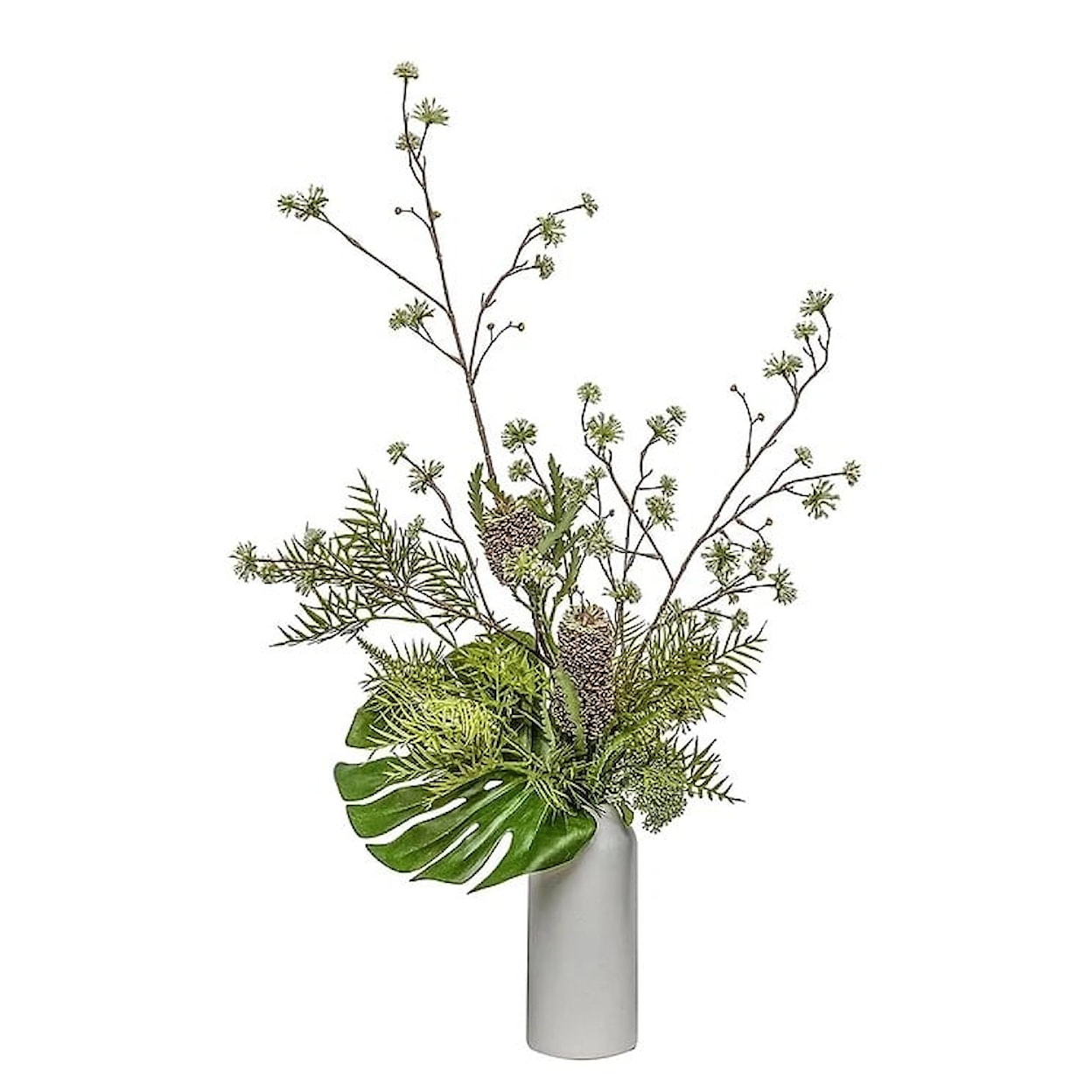 The Ivy Guild Florals White Vase with Banksia/Monstera Leaf
