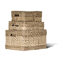 ELEMENTAL MULTI WEAVE WATER HYACINTH BASKET, RECT- SET OF 3