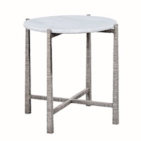 MARBLE TOP, ROUND SIDE TABLE- SILVER