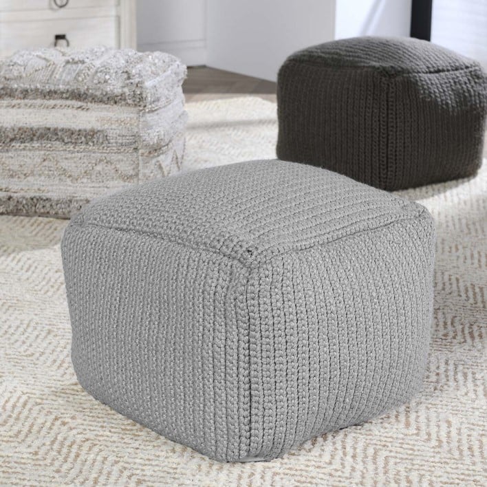 Classic Home Floor Cushions PERFORMANCE PRISM GRAY POUF