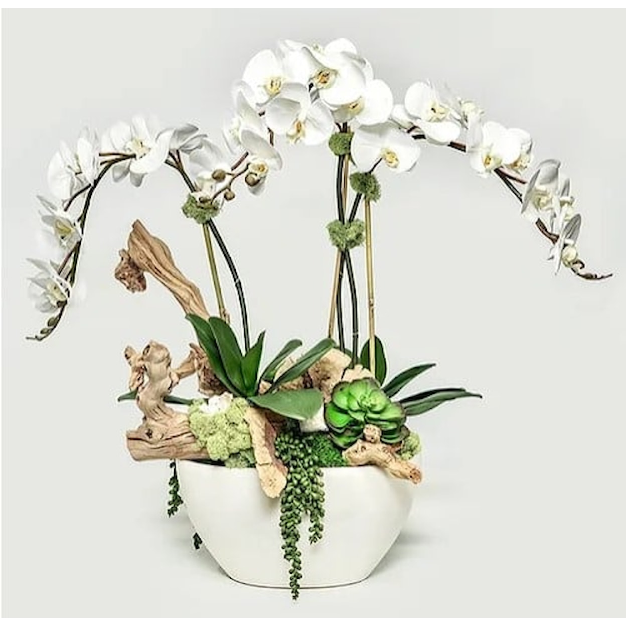The Ivy Guild Orchids White Oval Pot w/Orchids/Crystals/Grap Ewood