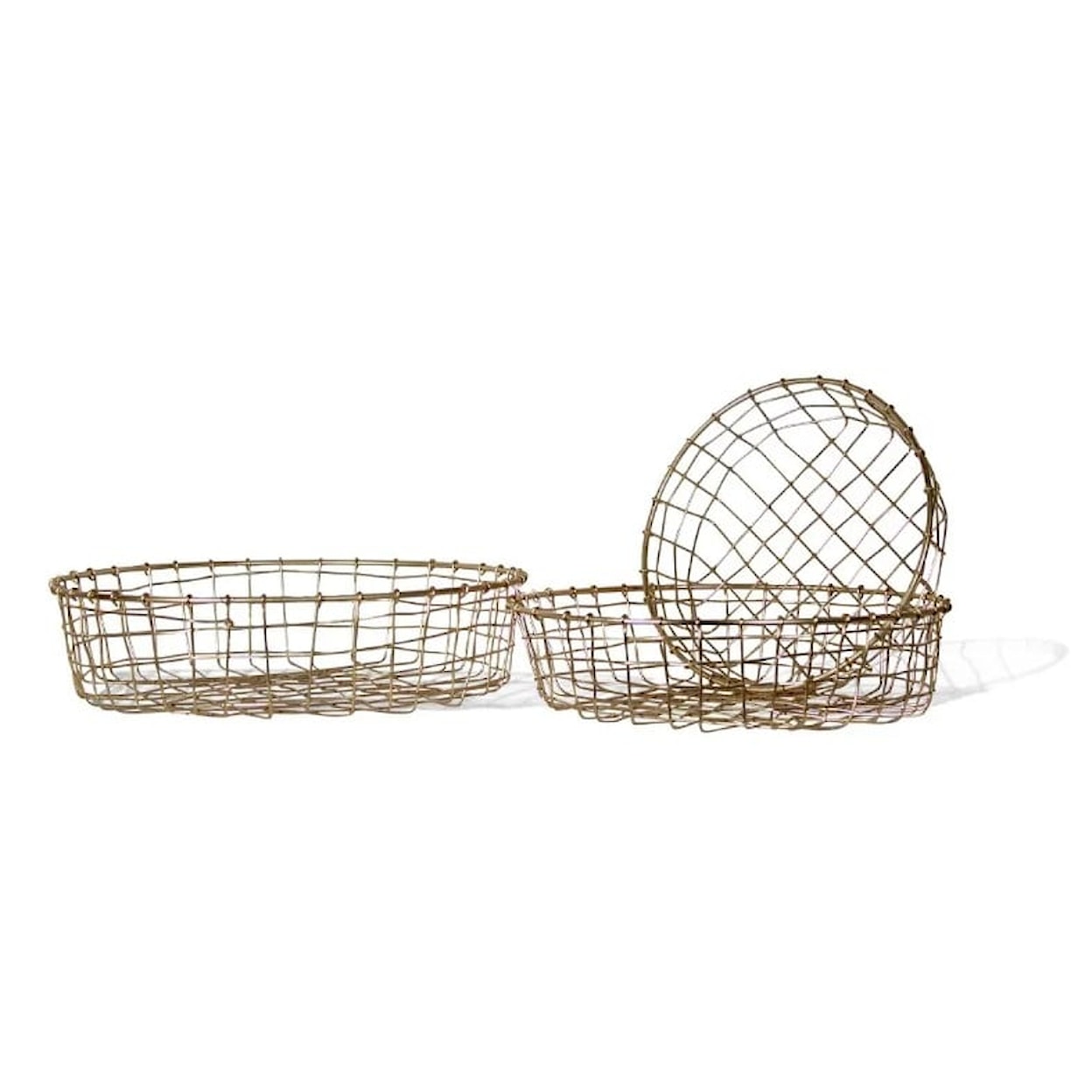 Ibolili Baskets and Sets GOLD WIRE BASKET, ROUND- S/3