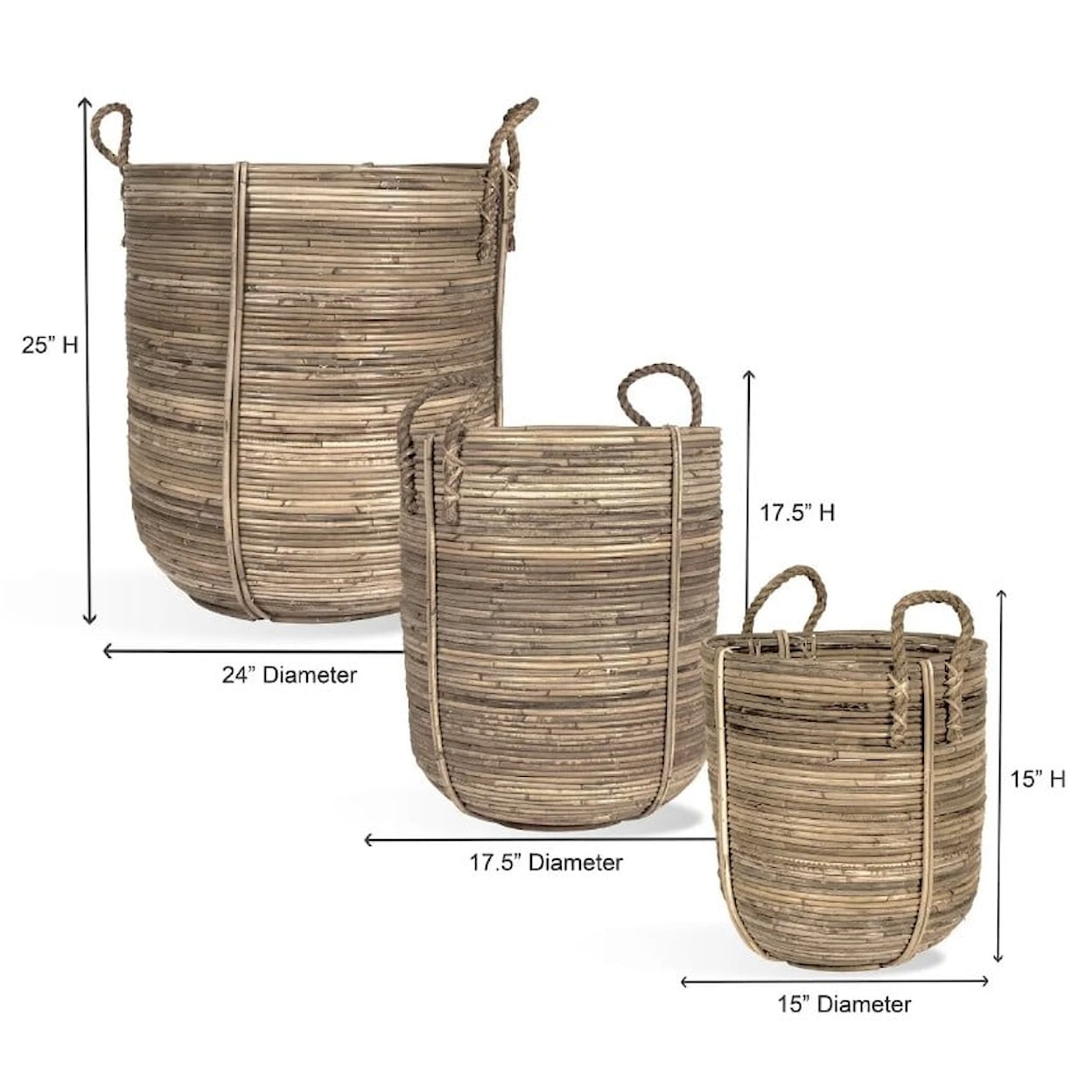 Ibolili Baskets and Sets GRAPE RATTAN BASKET, RND- S/3