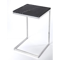 Silver End Table with Black Marble Top