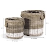 Ibolili Baskets and Sets FRENCH GRAY BASKET W/ ROPE, RND- S/2