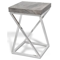 Grey Stone Side Table w/ Stainless Steel, Square - Large