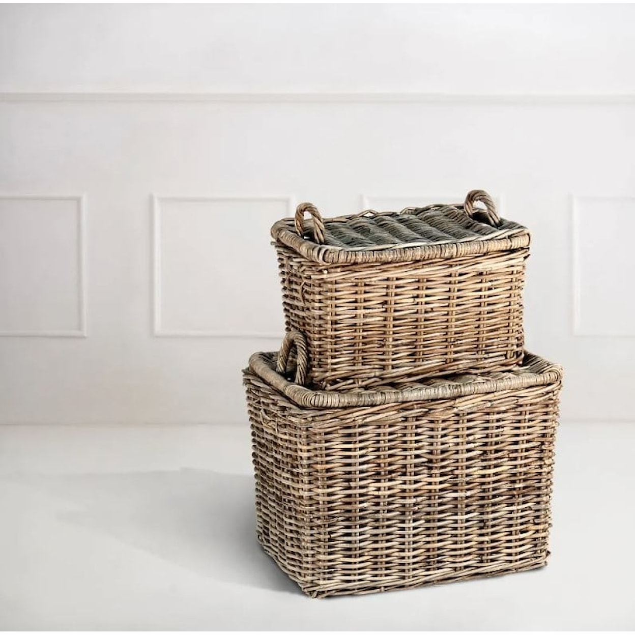 Ibolili Baskets and Sets FRENCH GRAY PICNIC BASKET, RECT- S/2