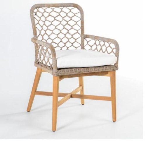Coastal Outdoor Upholstered Dining Chair with Exposed Wood Base