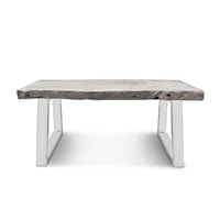 GREY STONE COFFEE TABLE W/ STAINLESS STEEL, RECT- LARGE