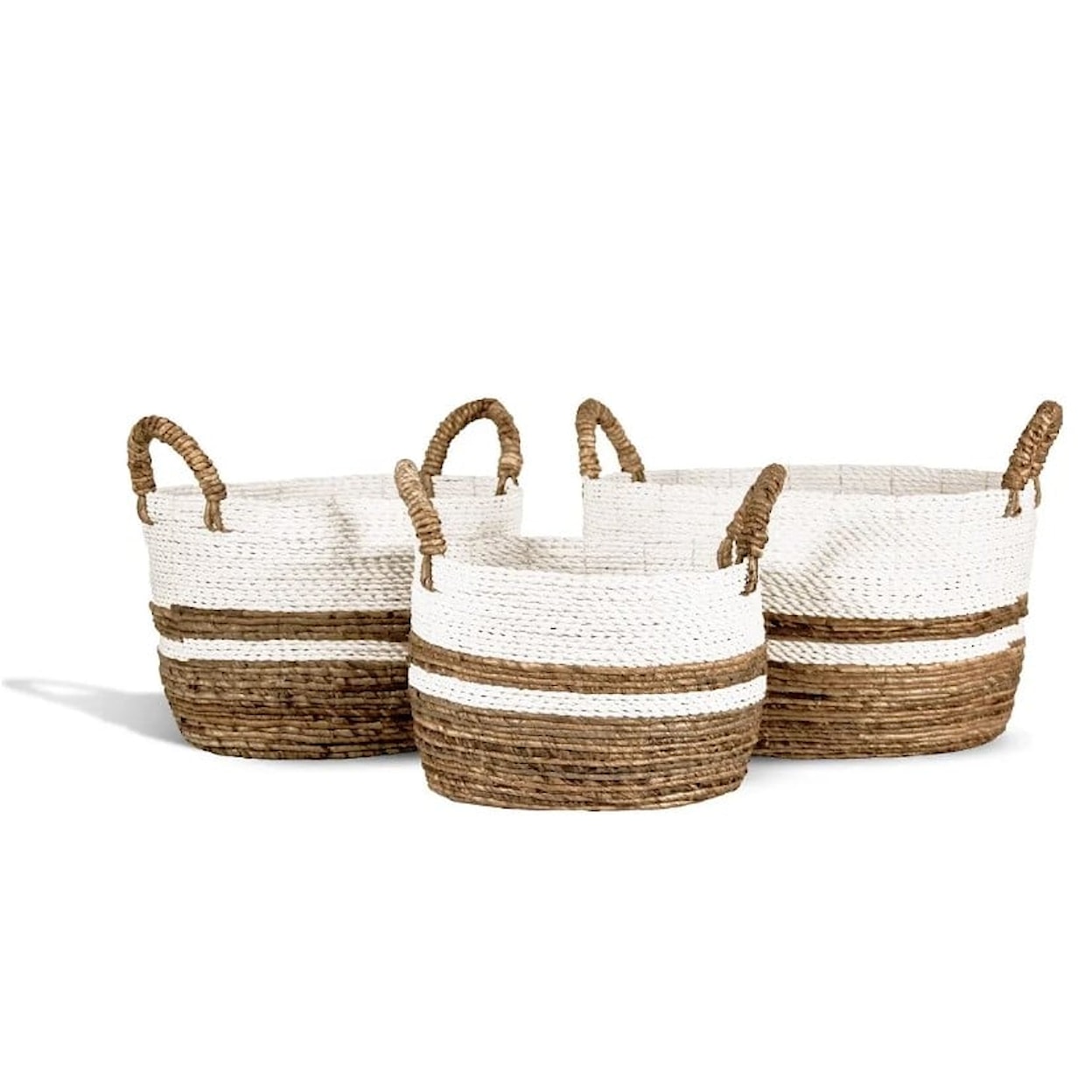 Ibolili Baskets and Sets BANANA LEAF BASKET W/ WHITE TRIM, OVAL- S/3