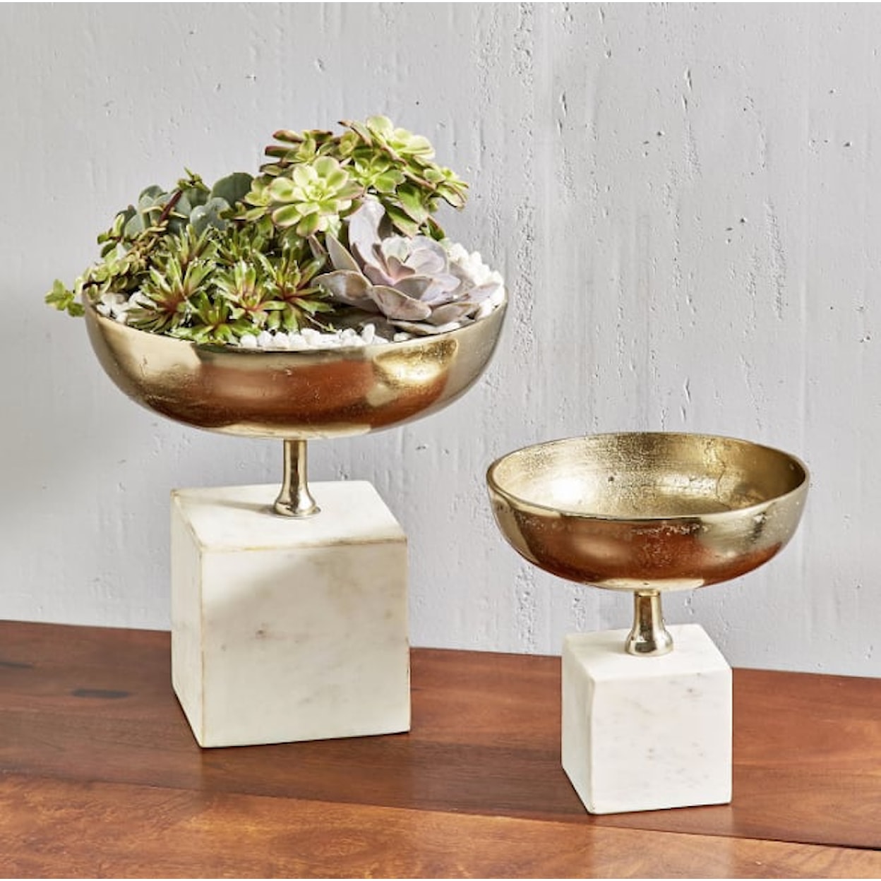 Two's Company Urban Nest S/2 Chalice Bowl Sculptures on Marble Base