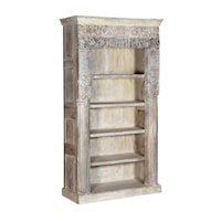 ALTA TALL CARVED PANEL BOOKCASE BLEACHED WHITE