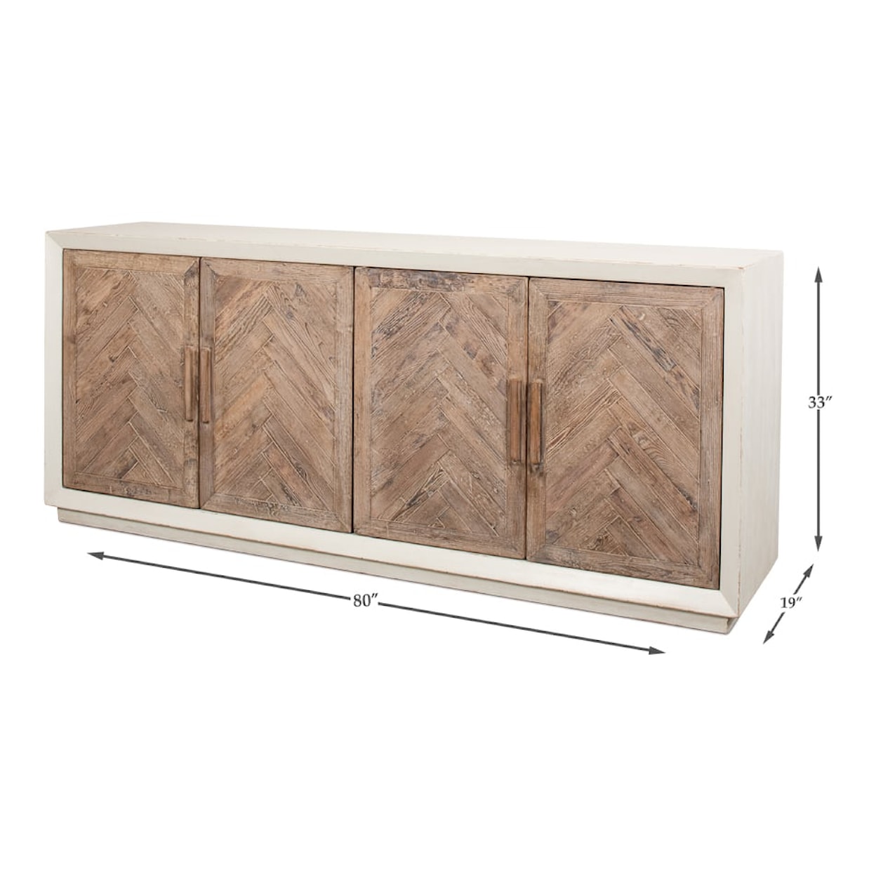 Sarreid Ltd Sideboards HOLLIS 4 DOOR SIDEBOARD, ANT WHITE