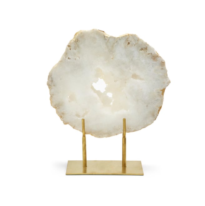 Two's Company Urban Nest White Quartz Geode Slab on Gold Stand