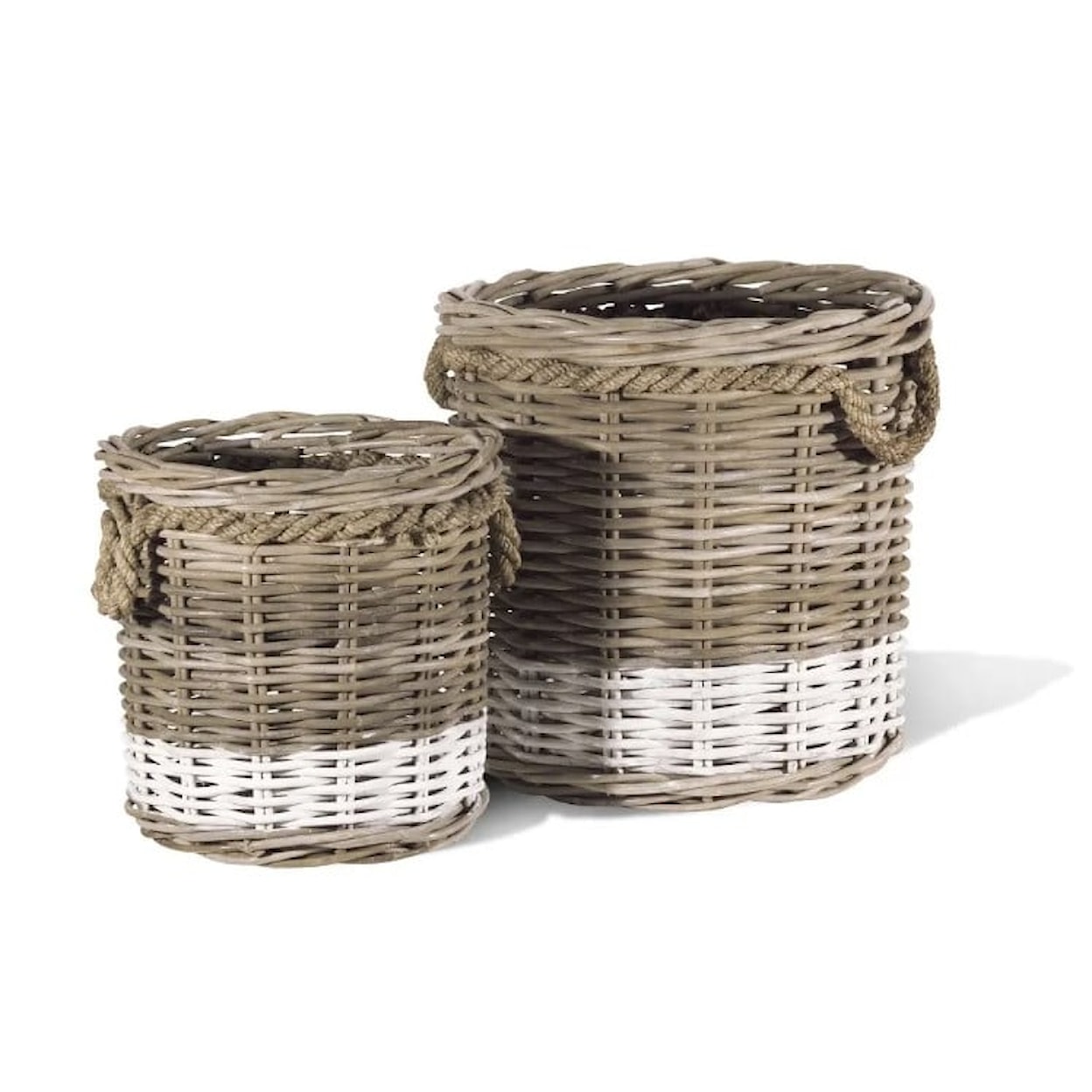 Ibolili Baskets and Sets FRENCH GRAY BASKET W/ ROPE, RND- S/2