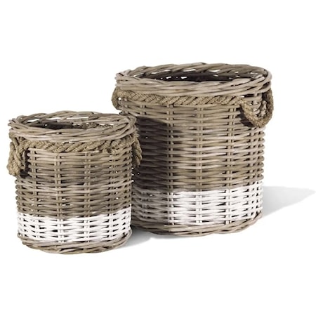 FRENCH GRAY BASKET W/ ROPE, RND- S/2