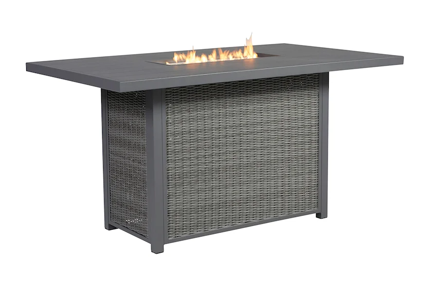 Palazzo Outdoor Bar Table with Fire Pit by Signature Design by Ashley at Darvin Furniture