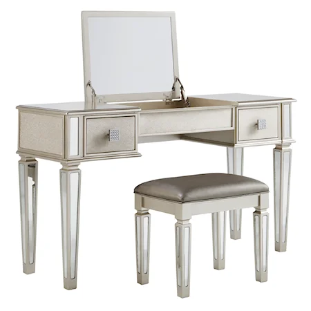 Glam Vanity with Stool and Flip Up Mirror