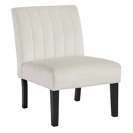 Light Beige Velvet Accent Chair with Channel Tufted Back