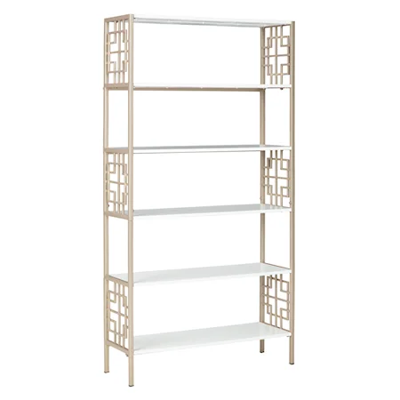 Glam Wood/Metal Bookcase with Geometric Side Accents