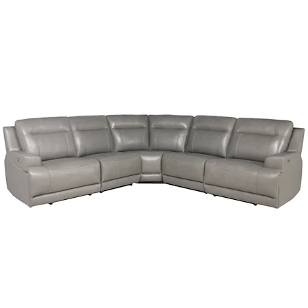 Gray Leather Match 5-Piece Power Reclining Sectional